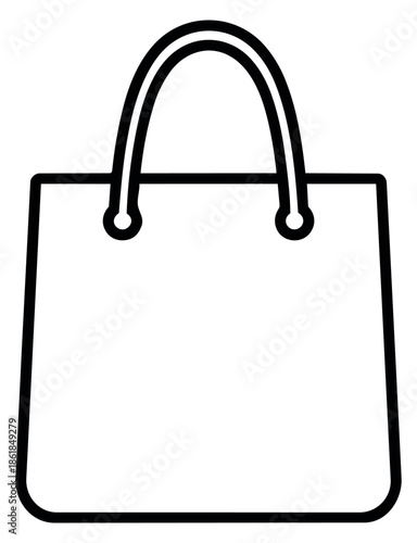 Line art illustration of a shopping bag depicting an empty bag for shopping and retail concepts