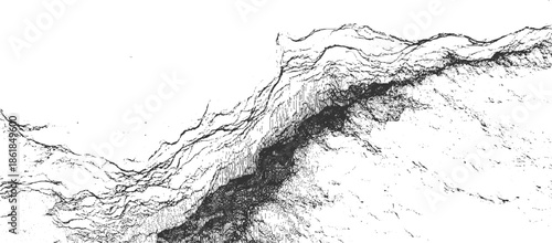 Black and white abstract textured topographic map lines and dots