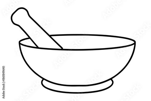 mortar and pestle line art, Simple illustration of a mortar and pestle  Vector,  mortar pestle outline