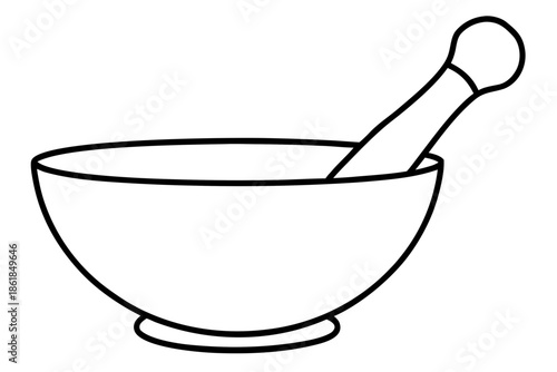 mortar and pestle line art, Simple illustration of a mortar and pestle  Vector,  mortar pestle outline