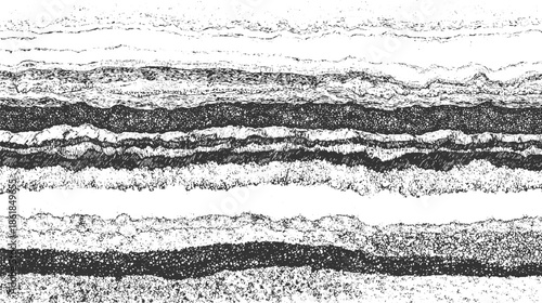 Black and white abstract textured horizontal stripes with granular and rough patterns