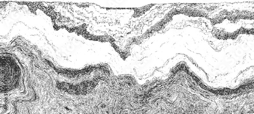 Black and white abstract topographic map texture with swirling lines and contour patterns