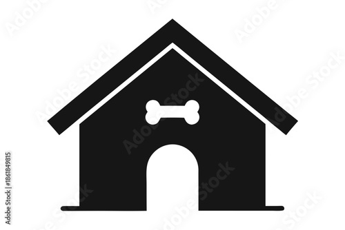 Dog house silhouette vector, Simple silhouette of a dog house with a bone emblem Vector