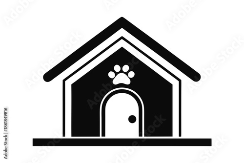 Dog house silhouette vector, Simple silhouette of a dog house with a bone emblem Vector