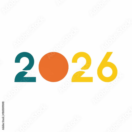 Stylized graphic representation of the year 2026 with colorful numbers on a white background.