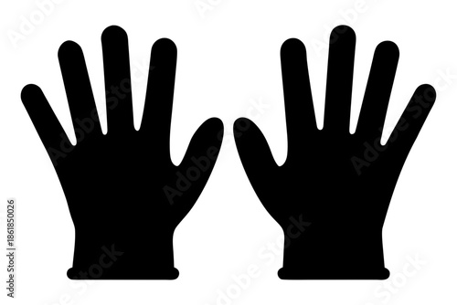 hand black gloves isolated on white, hand gloves silhouette