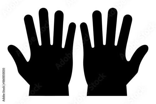 hand black gloves isolated on white, hand gloves silhouette