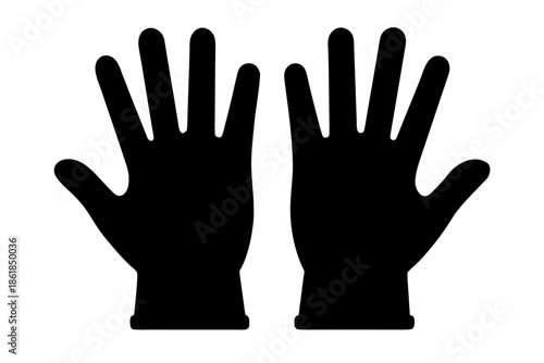 hand black gloves isolated on white, hand gloves silhouette