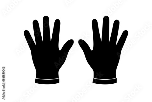 hand black gloves isolated on white, hand gloves silhouette