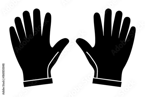 hand black gloves isolated on white, hand gloves silhouette
