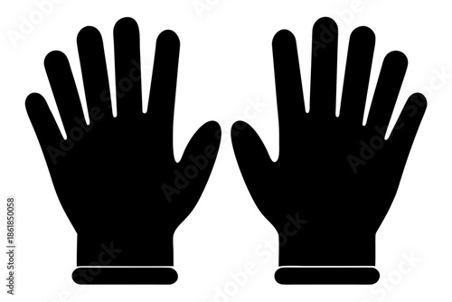 hand black gloves isolated on white, hand gloves silhouette