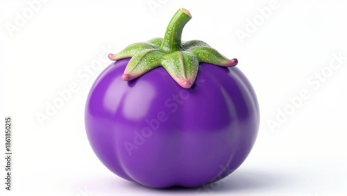 Purple eggplant with green stem on white background