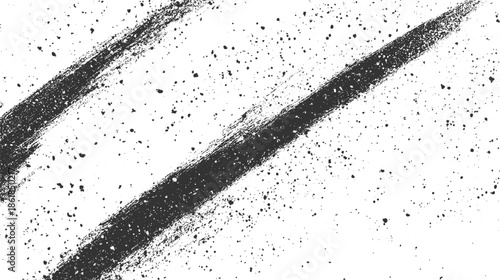 Black ink brush strokes and splatter on white background abstract chalk