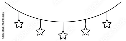 Hand drawn star garland set featuring five outlined stars for festive celebrations