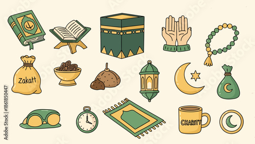 Islamic Ramadan Icons A Collection of Religious Symbols and Practices for Muslim Celebrations and Worship