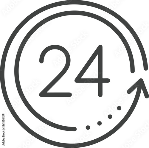 Twenty four hours icon representing nonstop service continuous time cycle availability support symbol minimalist line design