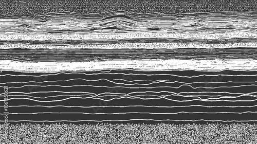 Black and white abstract horizontal lines and textured bands pattern