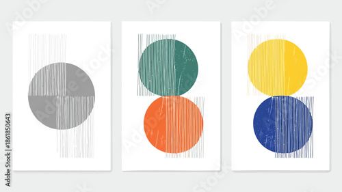 Vibrant abstract art with colorful circles and dynamic lines on white