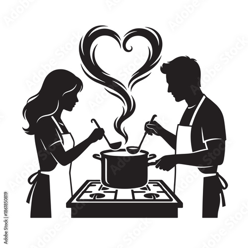 Couple cooking together with love and care in the kitchen
