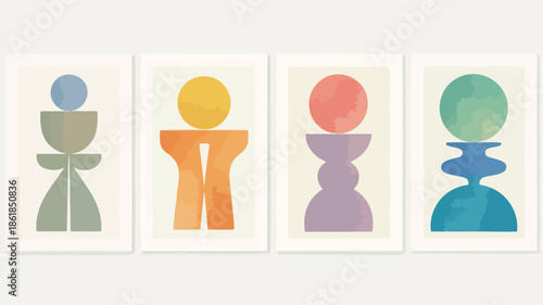 Vibrant abstract art pieces with colorful geometric shapes