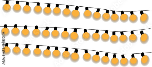 Hanging Yellow Festive String Lights on Black Background