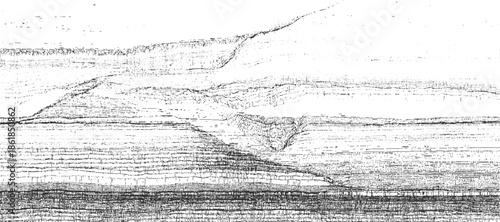 Black and white abstract textured background with layered horizontal lines and dots 1