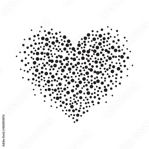 Stunning heart shape made of black dots on white background