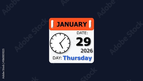 Date and day illustration. 29 January month Thursday visual. 2026 calendar and creating a stunning illustration.