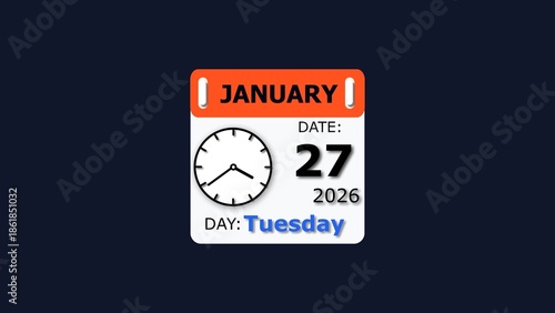 Date and day illustration. 27 January month Thursday visual. 2026 calendar and creating a stunning illustration.