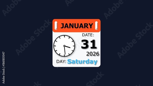 Date and day illustration. 31 January month Saturday visual. 2026 calendar and creating a stunning illustration.