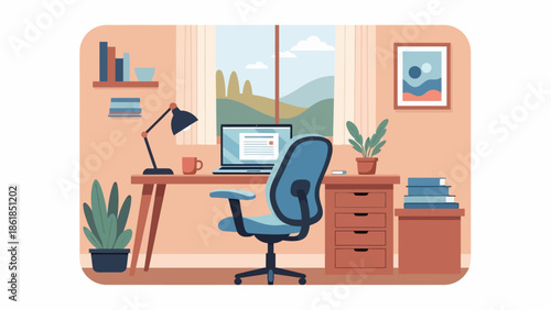 Office Chair at Desk with Computer.