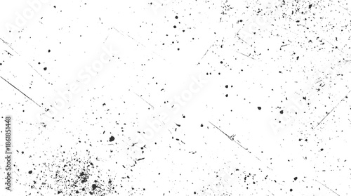 Black ink splatters and scratches on white background abstract