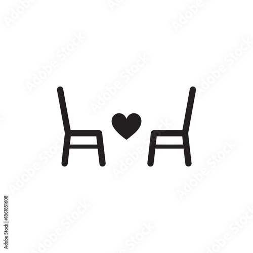 Simple black chairs facing each other with heart symbol
