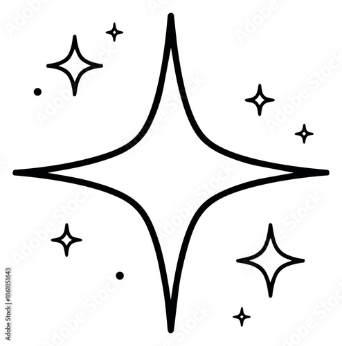 Line art illustration of a sparkle symbol depicting shine and magic for graphic design elements