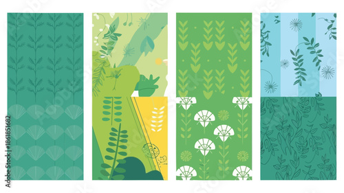 Vibrant green botanical patterns for modern design projects and eco friendly branding