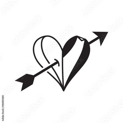 Stunning heart pierced by arrow in elegant black design