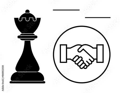 Chess strategy. Chess king piece and handshake symbol merging strategy and collaboration. Chess strategy s teamwork, leadership, and decision-making. Ideal for business, partnerships, strategy