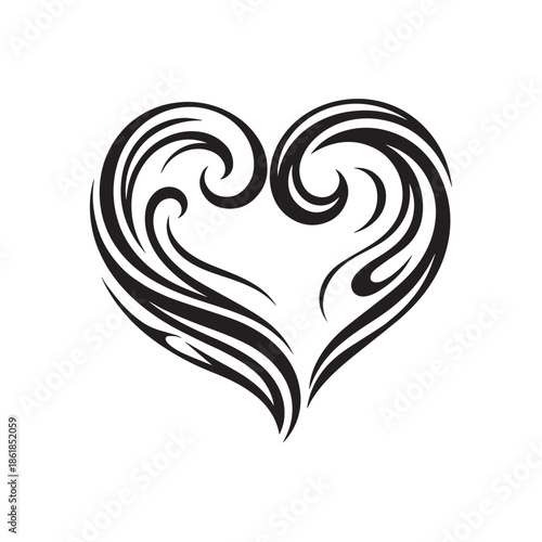 Elegant black heart design with swirling lines