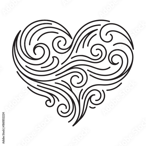Elegant heart design with swirling patterns and lines