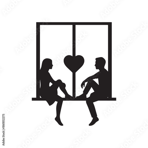 Couple sitting together with heart symbol between them
