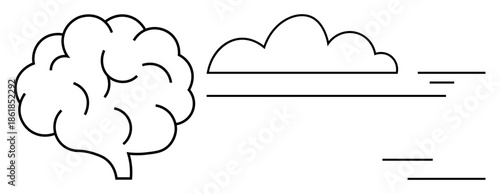 Brain vs Cloud concept. Brain human intelligence paired with cloud denoting technology and data. Brain and cloud focusing on relationships in tech, creativity, and data systems. Great for innovation