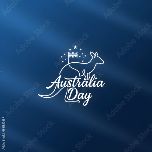 Australia Day Celebration Blue Background with Kangaroo Line Art and Elegant Typography
