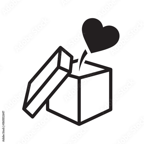 Heart emerging from an open gift box symbolizing love