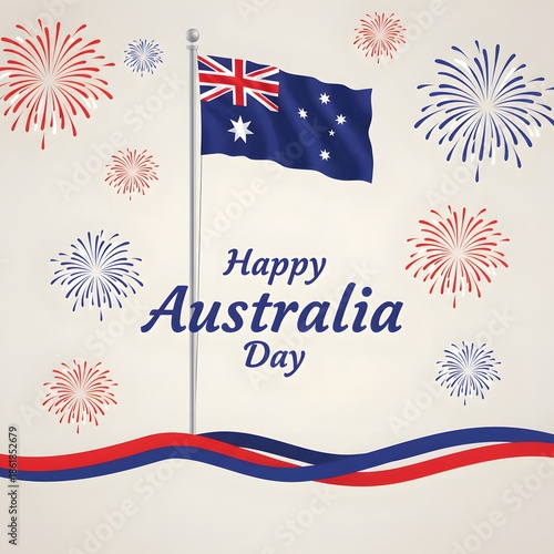 Happy Australia Day Illustration with Australian Flag, Fireworks and Patriotic Ribbon Design