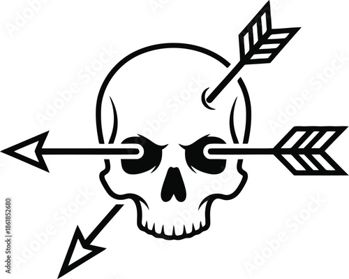 Skull with arrows piercing through eyes and head