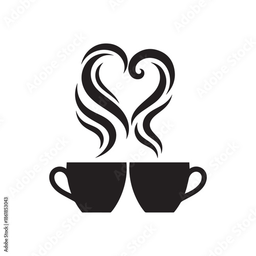 Two coffee cups with heart shaped steam rising