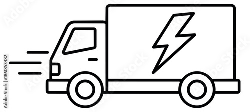 Line art illustration of an electric delivery truck depicting fast transport for sustainable logistics