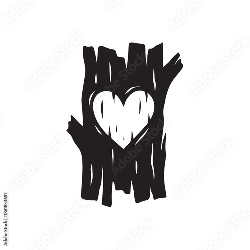 Stylized heart symbol in black and white abstract design