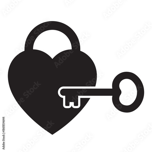 Heart shaped lock with key symbolizing love and security