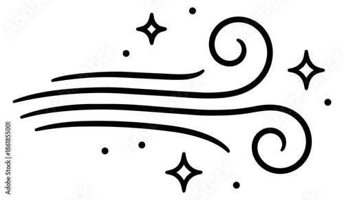 Hand drawn line art illustration of wind depicting a breeze for weather design